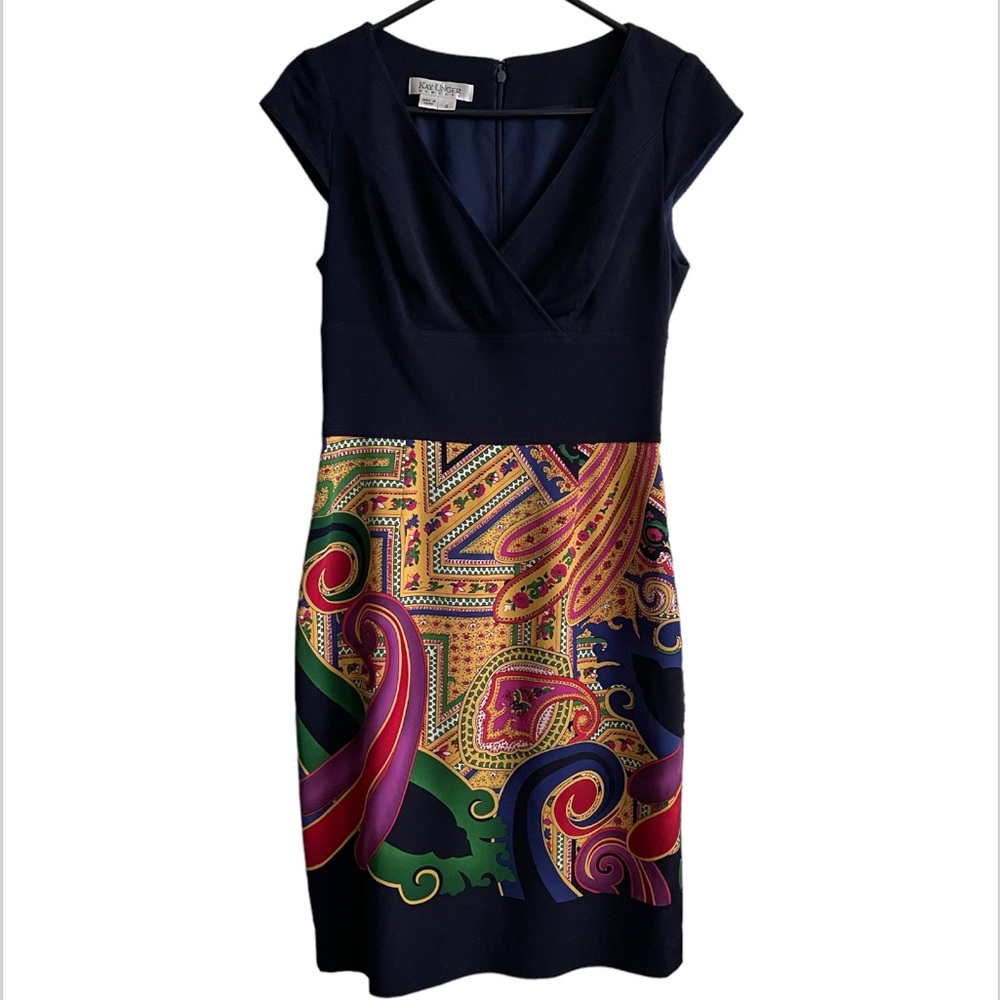 CLEARANCE! Kay Unger Navy Blue & Multi Color Dress Size:4